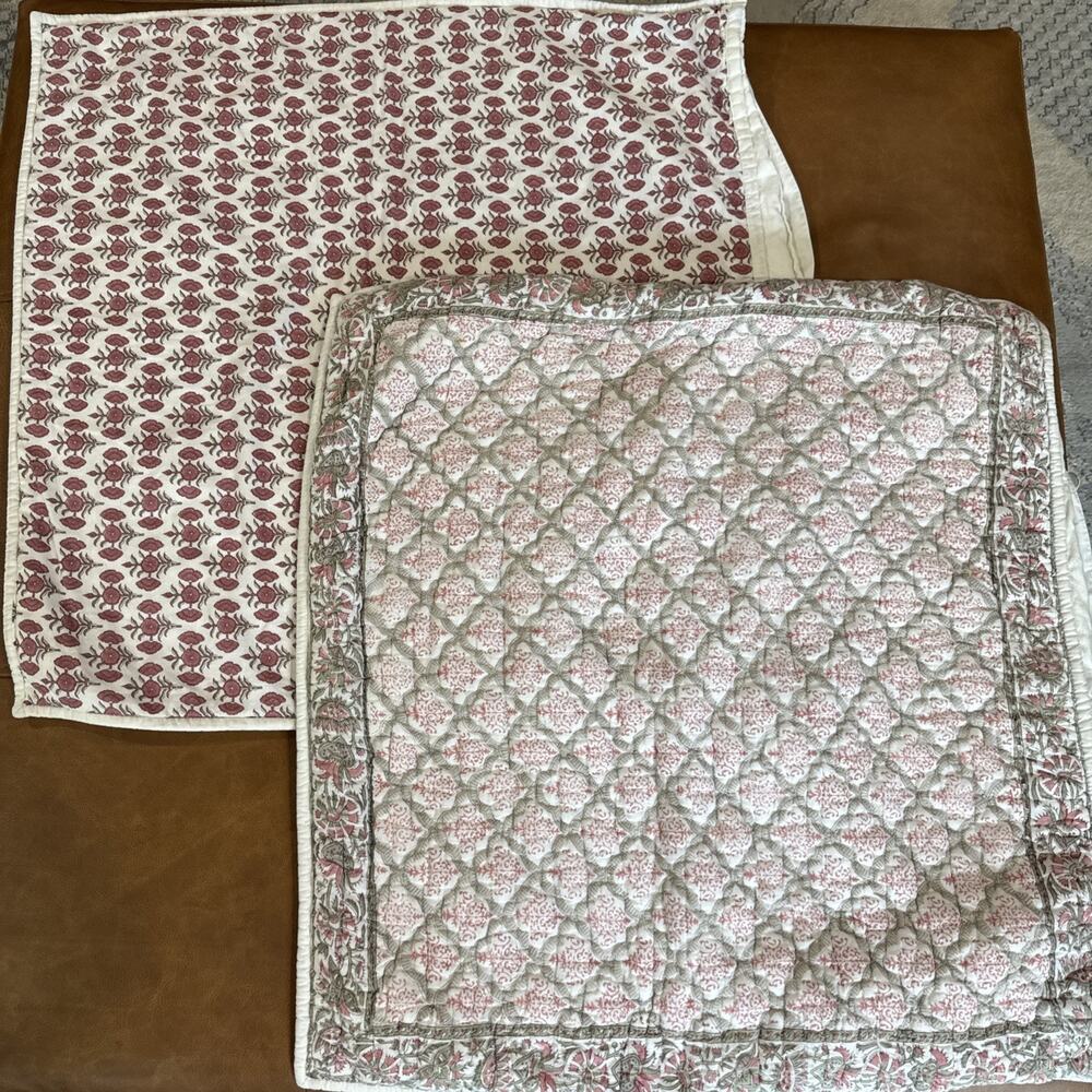 Pottery Barn Amalia Block Print EURO Sham Lot Of 2 Boho 26x26” 2